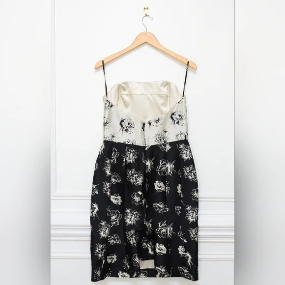 Lela Rose Floral Strapless Silk Cocktail Dress Black Silver Metallic Formal Sz 8 - Picture 6 of 14